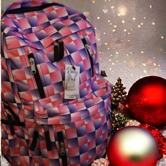 New Checked Design Trendy Modern Multiple Zipper Backpack, Size XL - Picture 2 of 10